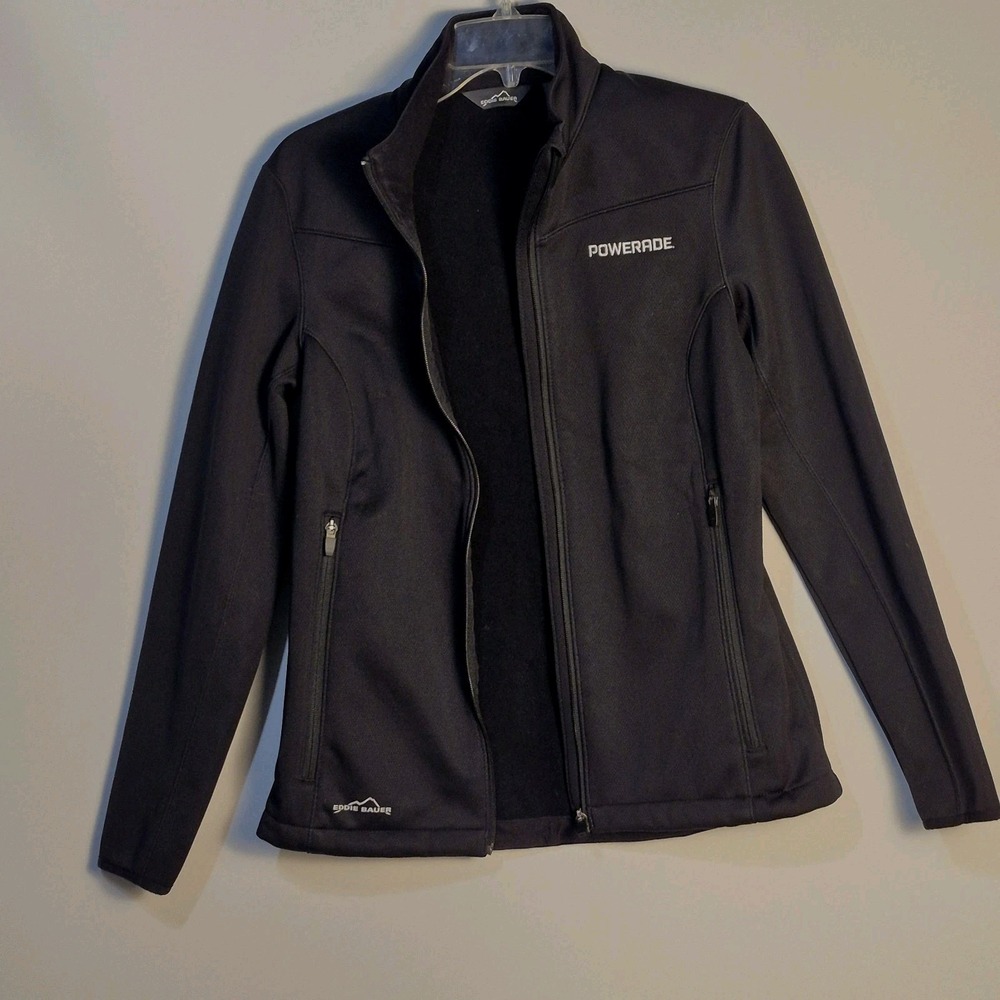 Eddie Bauer Men M Black Powerade Logo Full Zip Fleece Lined Corporate